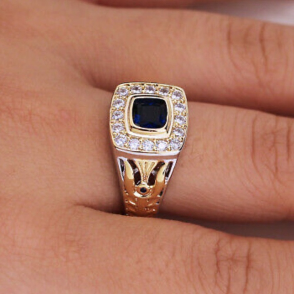 NEW Two Tone Ring for Men/women 925 Silver Blue - Picture 4 of 9